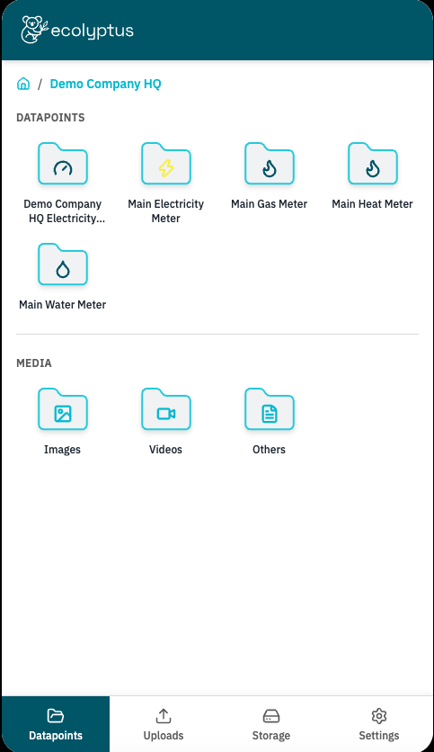 A site folder broken down into meter-level folders, plus Images, Videos, and Others media folders